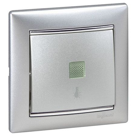Выключатель 1-клавишный кнопочный Legrand VALENA, с подсветкой, скрытый монтаж, алюминий